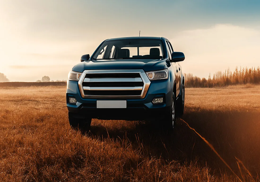Ein blauer JAC 8 Pro, günstig als LKW bei Rombey Capital versichert, Offroad in der Wüste unterwegs